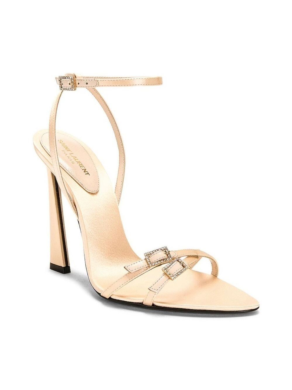 Saint Laurent Lila 110 Ankle Strap High Heel Sandals In Nude Crepe Satin - NWT